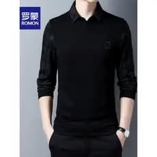 Lomon camisa gola moletom masculino primavera outono novo estilo falso malhas de duas peças forro de lã espessamento out