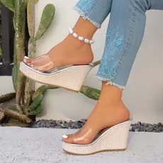 Transparente transparente cunha salto Flip-Flops feminino 2026 verão novo estilo diário moda All-Match salto alto sandál