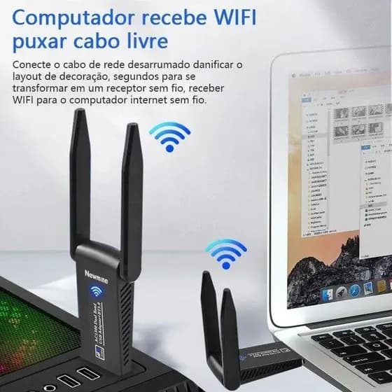 Adaptador USB WiFi Dual Band 5G 1200/1800Mbps com Bluetooth ou 4 Antenas para PC e Notebook