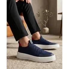 Tênis Masculino Sapatênis Meia Knit Cadarço de Elástico Couro Sintético Tecido