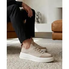 Tênis Masculino Cadarço Elástico Sapatênis Meia Knit Couro Sintético Tecido