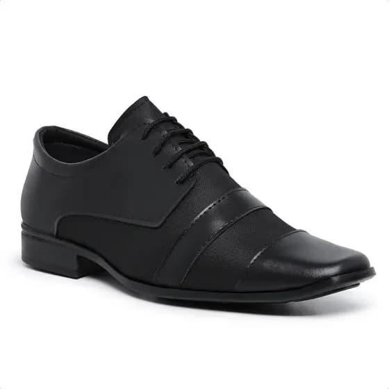 Sapato Masculino Social Verniz Bico Quadrado Em Couro Sintético Formal De Amarrar Cadarço