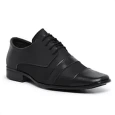 Sapato Masculino Social Verniz Bico Quadrado Em Couro Sintético Formal De Amarrar Cadarço