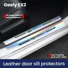 Kit de Proteção para Soleira de Porta de Carro 4 Portas com Logo Geely Vários Modelos Resistente a Arranhões em Fibra de