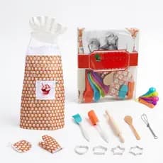 Conjunto Utensílios Cozinha Infantil Avental Chef Chapéu Batedor Rolo Massa Luva Brinquedo Educativo Kids Faz Conta