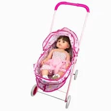 Carrinho Boneca Dobrável Passeio Reborn Princesas Ursinho Resistente Brinquedo Infantil Fofo Portátil Prático
