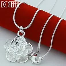 Colar com Pingente de Rosa em Prata Esterlina 925 DOTEFFIL, Corrente de Cobra de 18/20-24/26/30 polegadas, Adequado para