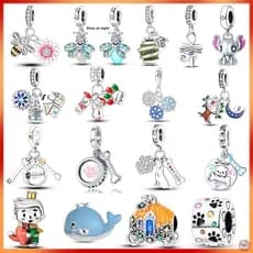 2023 Novo Charme 925 Silver Beads Bee Daisy Snowflake Snowman House Firefly Pendant Para Pulseira Original Glamour DIY S