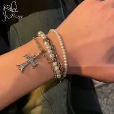Pulseira de Pérolas Multicamadas Benge com Cruz, Joia Estética Y2K, Presente Feminino, Estilo Boêmio Simples e Exquisito