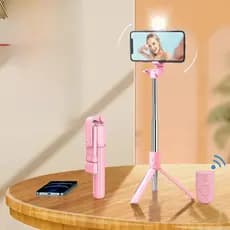Tripé de bastão de selfie para celular de 1m  com LED e Controle Remoto Bluetooth, portátil