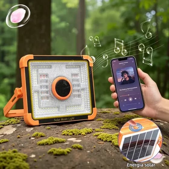 Luminária Solar para Festa com Alto-falante Bluetooth, 6 Modos de Luz e IP66