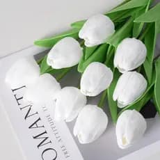 12PCS Tulipas Branco Realistas Artificiais 35cm, Para Decoração, Casamento, Jantar, Envio Local