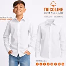 Camisa Infantil Social Manga longa no tricoline algodão