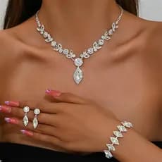 Conjunto de Joias Femininas com Colar, Brincos e Pulseira da Série Folha com Corrente, para Casamento, Banquete e Presen