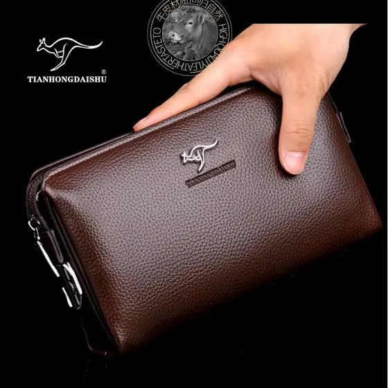 Bolsa masculina antirroubo da marca Kangaroo, equipada com fechadura de senha, carteira de couro genuíno.