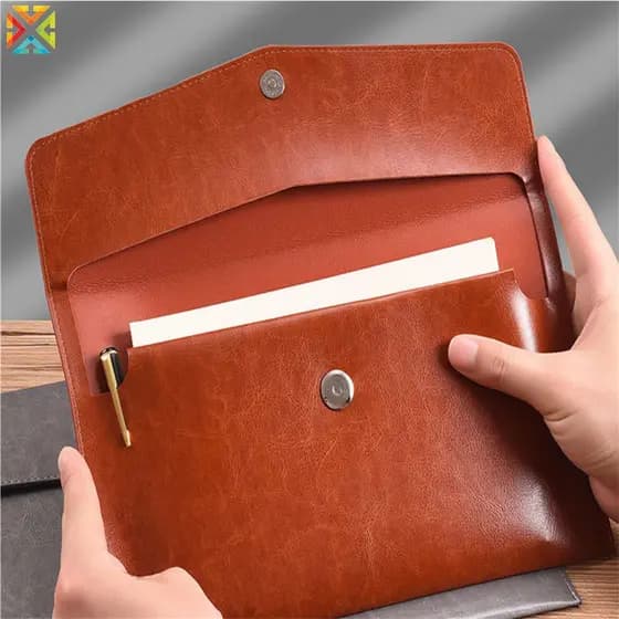 Pasta de Arquivo em Couro A4 A6 para Armazenamento de Documentos, Pasta Elegante para Faturas e Contratos, Material Esco