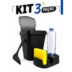 Kit Pia 3 Peças Completo Lixeira 4,8L + Porta Detergente e Esponja + Rodinho de Pia. KIT ORGANIZAÇAO