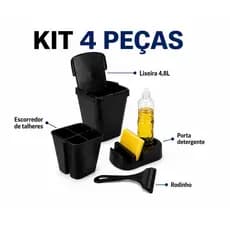 kit pia elegance 4PÇ rodinho lixeira pia escorredor de talheres recipiente detergente porta esponja e detergente rodo