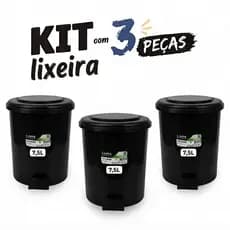 Kit 3 Lixeiras com Pedal 7,5 Litros Plástico Resistente para Banheiro, Cozinha, Escritório Lavanderia, premium luxo