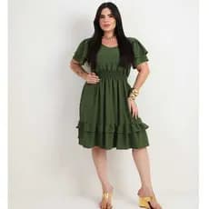 Vestido Feminino Midi Casual Plus Moda Evangélica Liso Luxo Babado Duplo Festa Saia Confortável