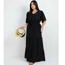 VESTIDO FENENINO PRETO  C0NFORTAVEL ESTILOSO ELASTEC NA CINTURA CHARME LEVE