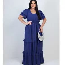 Vestido  Feminino Moda Evangélica  Plus Longo Social Elegante Festa Babado Tres Marias