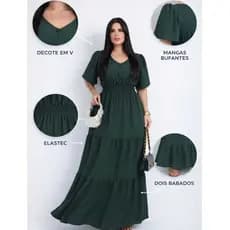 Vestido feminino longo, Evangélico plus,Tecido:Duna