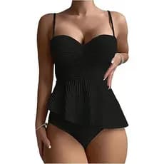 Conjunto Para Praia de verão De Top Cami Assimétrico Com Babado Texturizado E Parte Inferior De Tankini Com Laço Lateral