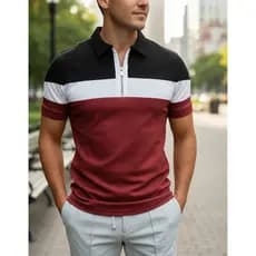 Camisa Masculina Polo Manga Curta Com Ziper Gola