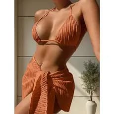 Conjunto Biquíni Trikini Kit 3 Peças Saia Moda Praia