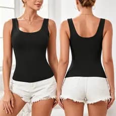 Regata Feminina Bojo Integrado, Top Canelado Alça Larga Sem Costura, Blusa de Alça Confortável para Academia e Dia a Dia
