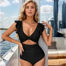 Maiô Com Recorte Torcido,Cintura Plissada E Mangas Borboleta,Perfeito Para O Verão
