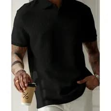 Camisa Polo Básica Masculina, Lapela, Cor Sólida, Tecido Texturizado, Adequada Para Uso Diário Casual de Negócios