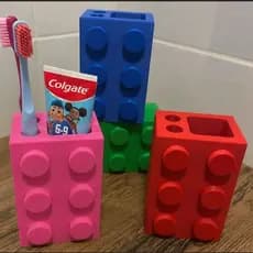 Porta Escova de Dente Infantil Bloco de Montar Organizador de Banheiro Porta Pasta e Escovas