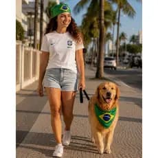 Bandana Brasil Verde e Amarela para Pets e Pessoas | Copa do Mundo, Futebol, Torcida, Cachorro, Cão, Bandeira do Brasil