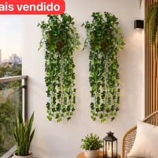 2 Vaso Trançado com 2 Plantas Pendentes EM CADA Artificiais Verde Decorativo Para Parede e Varanda