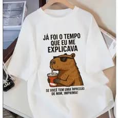 Camiseta Camisa 100% Algodão Blusa Delicada Fofa Barata Casual Meme Engraçada Estilosa Capivara
