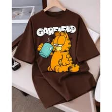 Camiseta Camisa Feminina 100% Algodão Garfild Cafe Fofo Treino Academia Musculação Fitness Oversized