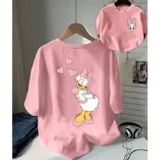 Camisa T-shirt Blusinha estampa Pato Margarida Manga Curta Gola Redonda  para Verão e Primavera