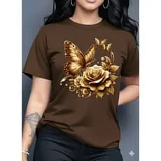 CAMISETA FEMININA ALGODÃO PREMIUM CASUAL E ELEGANTE BORBOLETA FLORAL