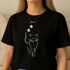 Camiseta Feminina Gatinho Delicado Minimalista Casual Básica Modelo Tecido Premium