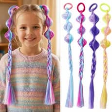 Trança Colorida Infantil com Elástico  Rabo de Cavalo Alto para Meninas, Acessório para Festa e Presente (Cor Aleatória)