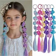 kit 6 Trança Colorida Infantil com Elástico  Rabo de Cavalo Alto para Meninas, Acessório para Festa e Presente