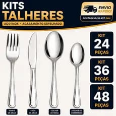 Jogo Talheres 24 36 48 Peças Aço Inox Faqueiro Faca Garfo Colher Sobremesa Mesa Jantar Cozinha Casa