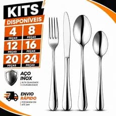 Jogo Talheres Aço Inox Faca Garfo Colher Sobremesa Conjunto 4 8 12 16 20 24 Peças Talher Cozinha