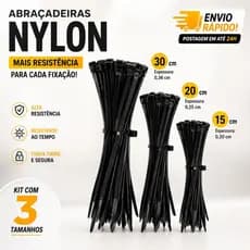 Abraçadeira Nylon Enforca Gato Preta 15cm 20cm 30cm KIT 10 / 20 / 40 / 50 / 100 / 150 / 200 Un