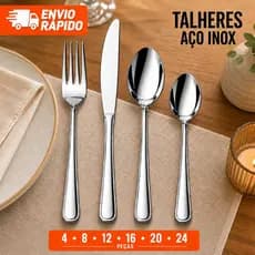 Kit Talher Aço Inox Faqueiro Faca Garfo Colher Sobremesa 4 8 12 16 20 24 Peças Cozinha Talheres