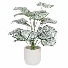 Planta artificial 70cm 18 folhas brancas realista decoração sala quarto escritório sem vaso
