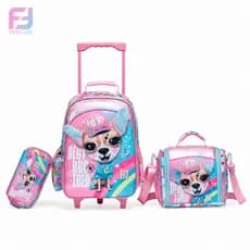 Ferrazzi Mochila Escolar Infantil Com Rodinhas + Lancheira Térmica + Estojo Rosa para Menina