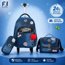 Ferrazzi Mochila Escolar Infantil com Rodinhas + Lancheira Térmica Estojo Kit Completo 30L 3 em 1